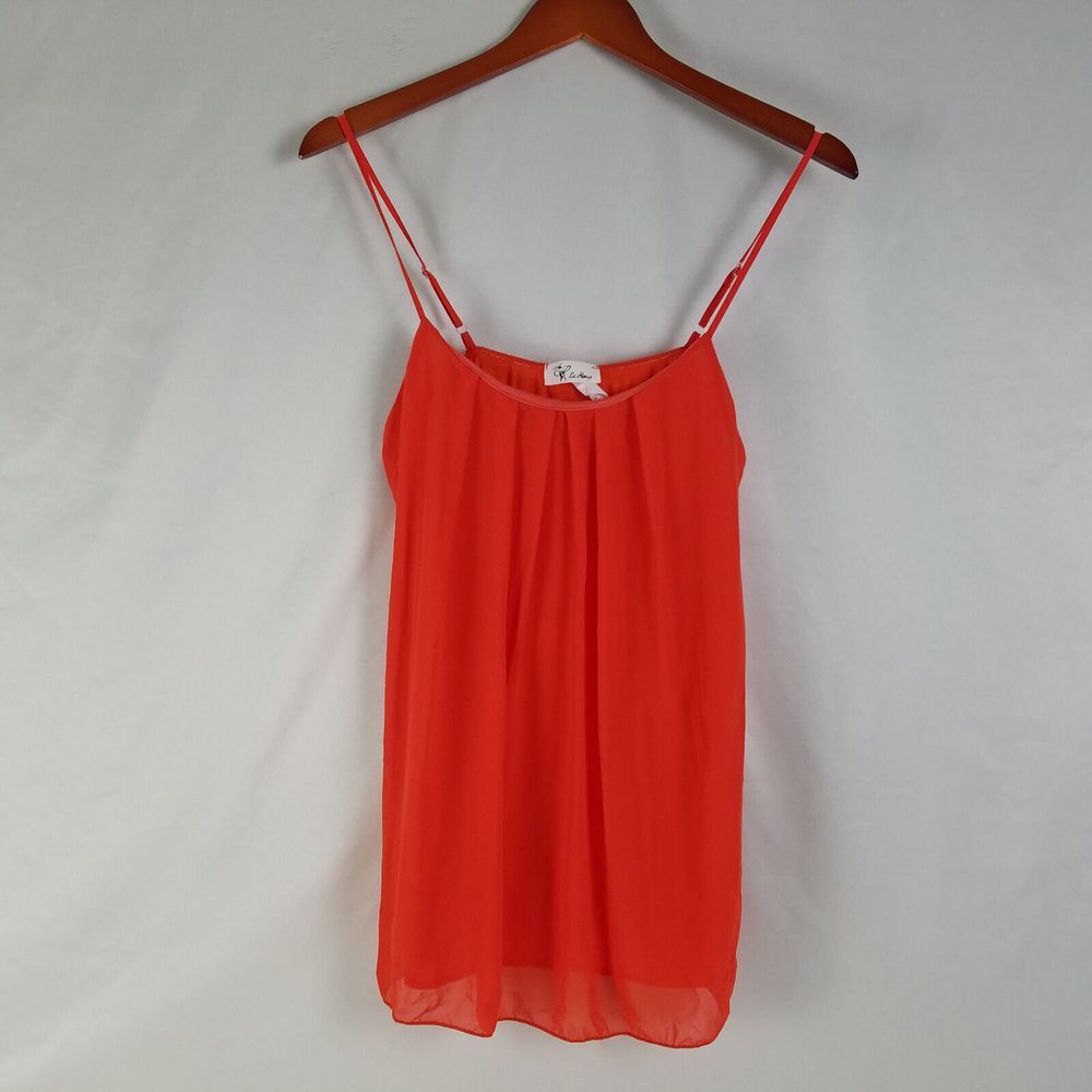 Le Rouge Shirt Juniors Large Red Spaghetti Strap Top Sheer Round Neck Adjustable